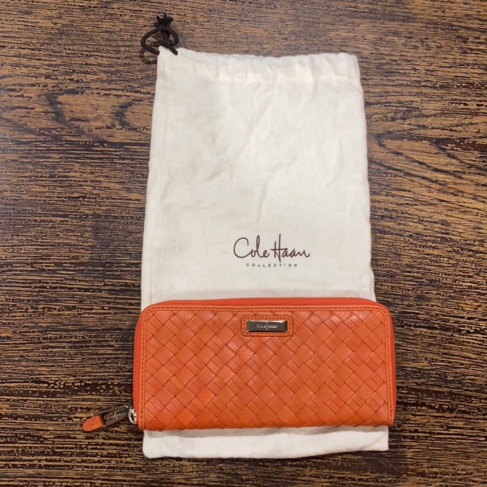 Cole Haan Heritage Weave  Orange Leather Wallet - Picture 2 of 16